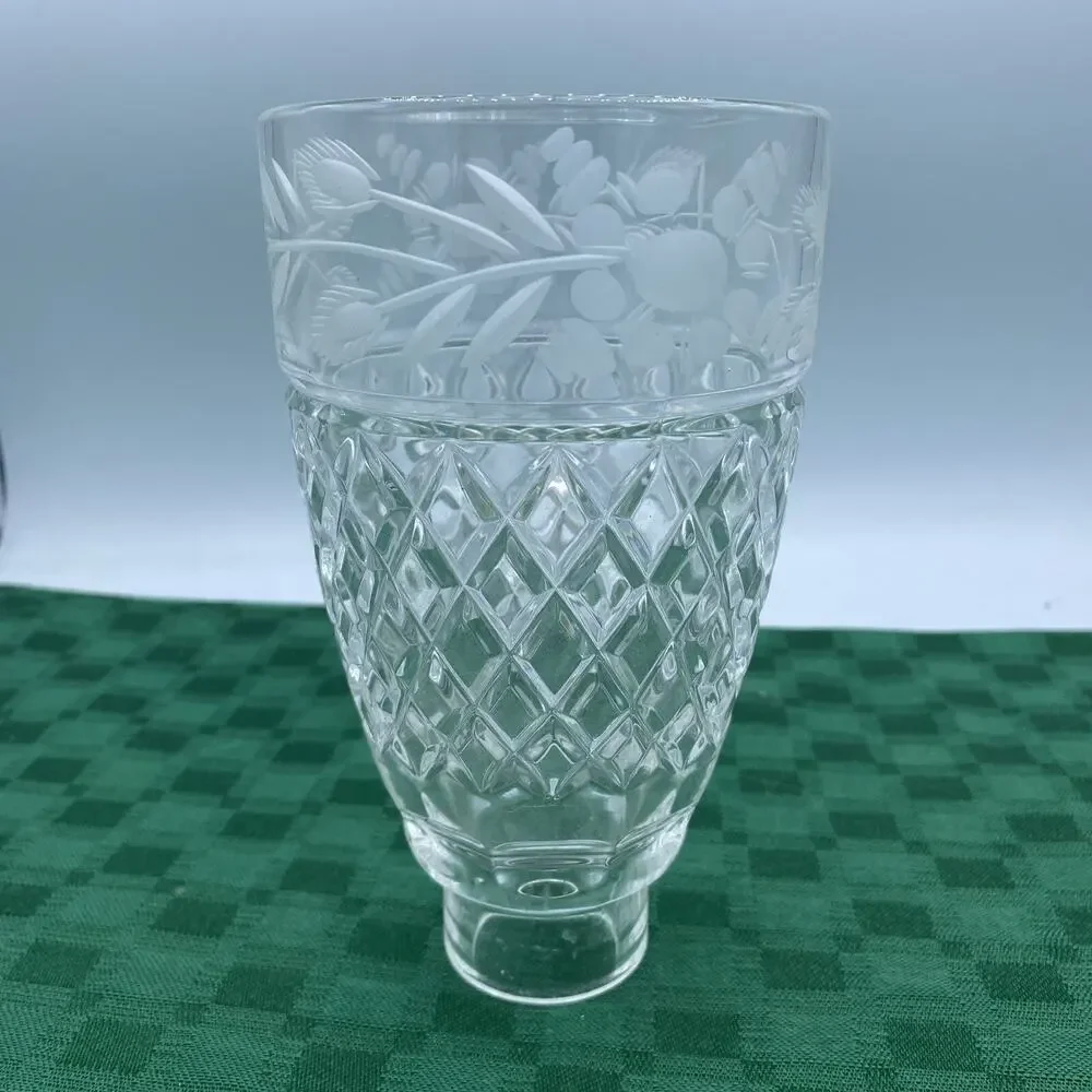 Elegant Diamond Cut Etched Floral Crystal Glass Candle Chandelier Shade 1 7/8
